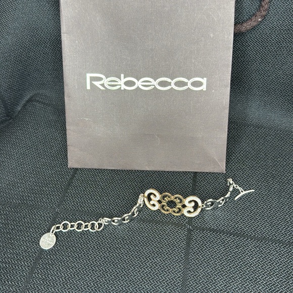 Rebecca Gold and Silver Bracelet & Necklace featuring white shimmering inlay. - Picture 4 of 7